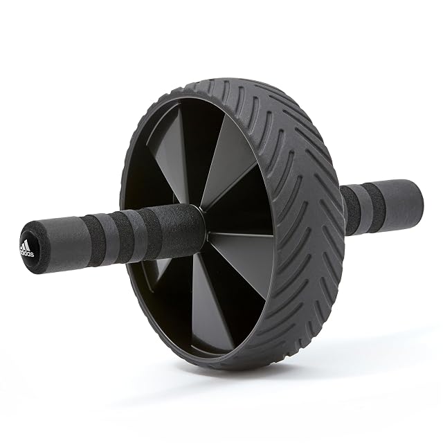 Rueda abdominal adidas negra con agarres grises