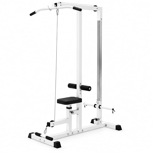 Torre de dorsales blanca GORILLA SPORTS con polea alta y polea baja y asiento regulable