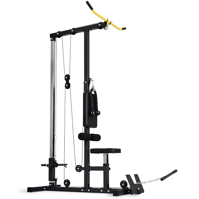 Torre de dorsales Ultrasport con asiento, apoyo de piernas, barra de dorsales y cuerda de tríceps