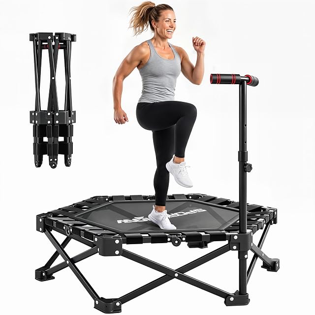 Trampolín de fitness de plegado rápido SPORTNOW con asa en T y apoyo triangular