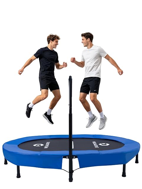 Trampolín de fitness ovalado Welmotive azul oscuro con bastidor de ocho pies y pasamanos
