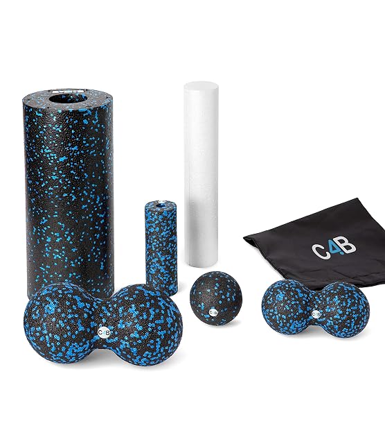 Juego de fascia CLUB4BRANDS de siete piezas con rodillos, pelotas y bolsa de nailon