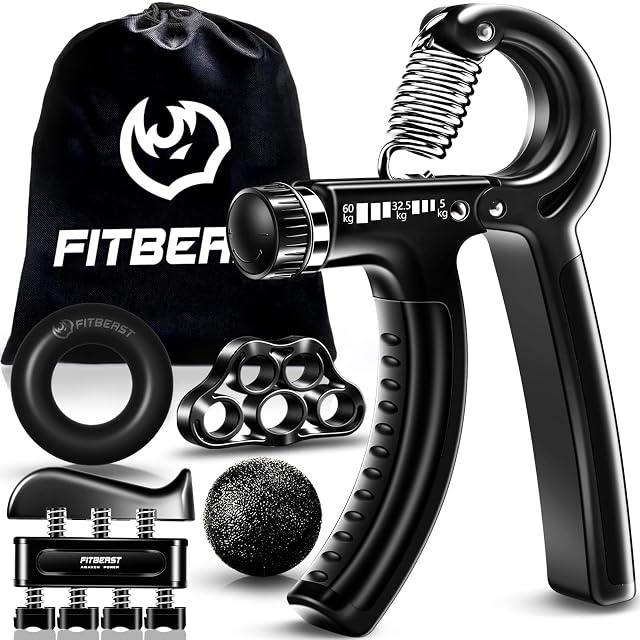 Juego de entrenamiento de agarre FitBeast de cinco piezas con pinza regulable y accesorios
