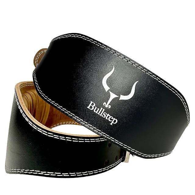 Cinturón de fuerza Bullstep de cuero negro con hebilla de rodillo de acero inoxidable