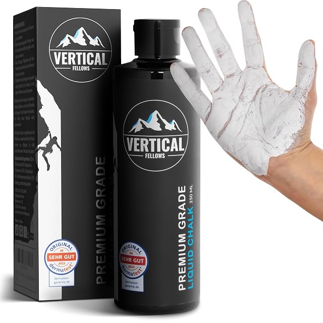 Bote y caja VERTICAL FELLOWS negros de 250 ml, los dos con un sello DERMATEST SEHR GUT 2023, con una mano enmagnesada al lado