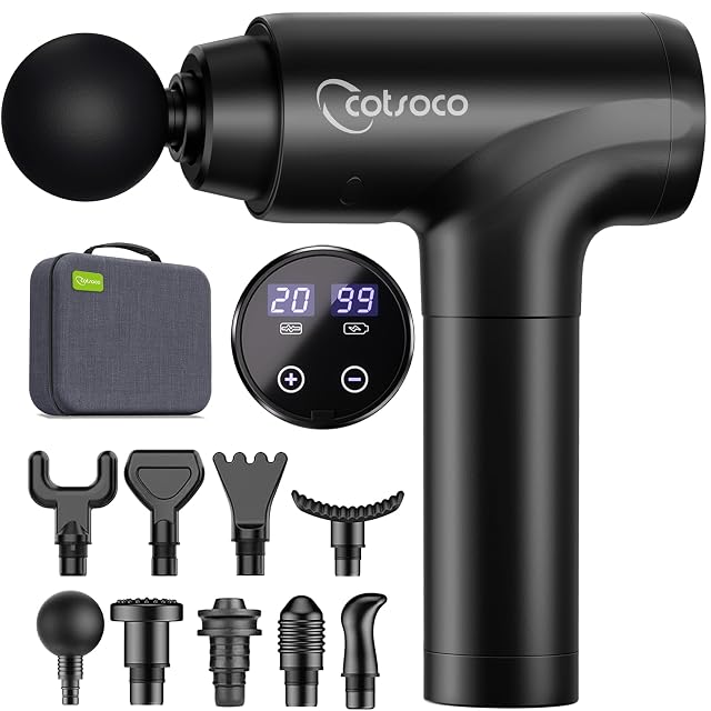 Pistola de masaje de percusión cotsoco M784 con pantalla táctil LED y nueve cabezales