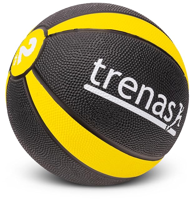 Balón medicinal de goma trenas PRO en negro y amarillo, 2 kg