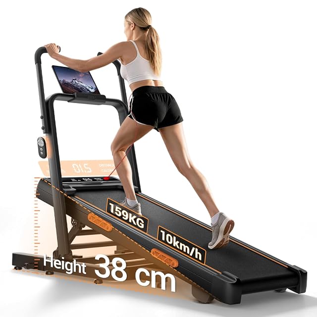 Cinta de correr plegable LONTEK con inclinación pronunciada y barandillas verticales altas