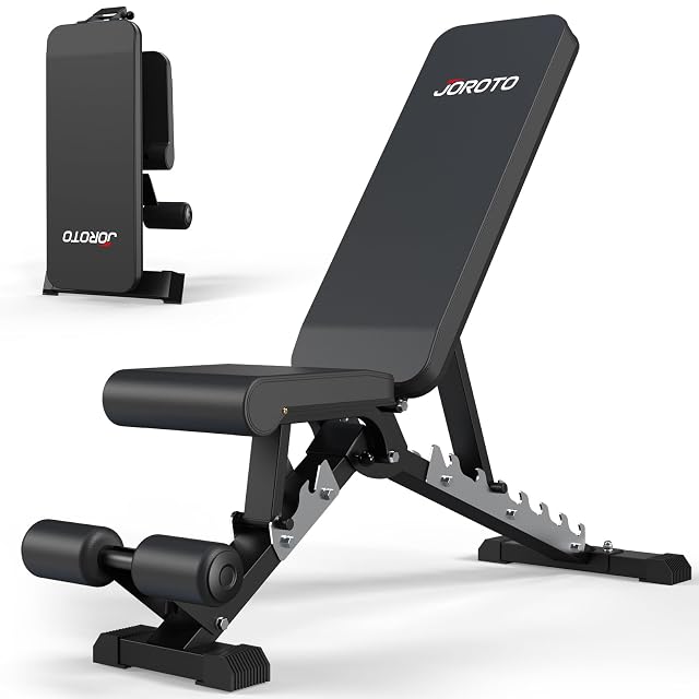 Banco regulable y plegable JOROTO MD60 en negro con acolchado grueso de piel sintética de PU