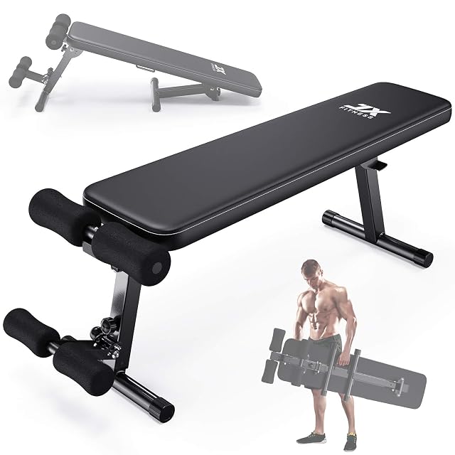Banco multifunción plegable JX FITNESS con sujeción de piernas, mostrado en plano