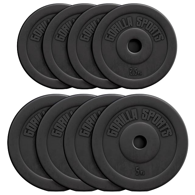 Discos de plástico GORILLA SPORTS negros en varios tamaños con orificios de 30 mm