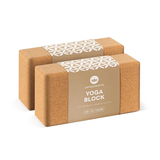 Dos bloques de corcho Lotuscrafts en fundas de papel estampado con «22 × 12 × 7,5 CM» impreso