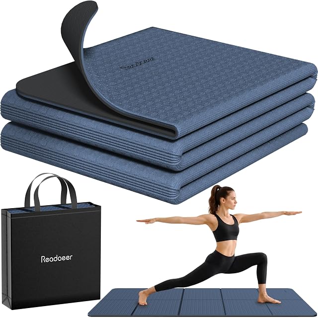Esterilla de yoga plegable Readaeer de TPE azul y negro con bolsa de guardado